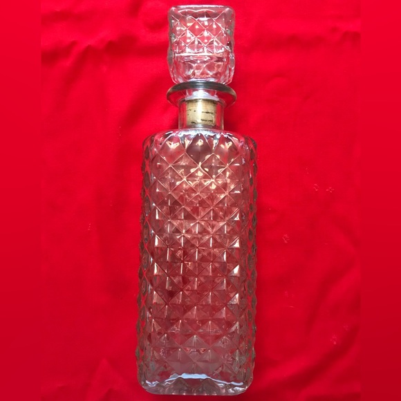 Vintage 1960's Cut Glass Liquor Decanter w/ Cork Stopper - Mid Century Barware - Picture 1 of 5